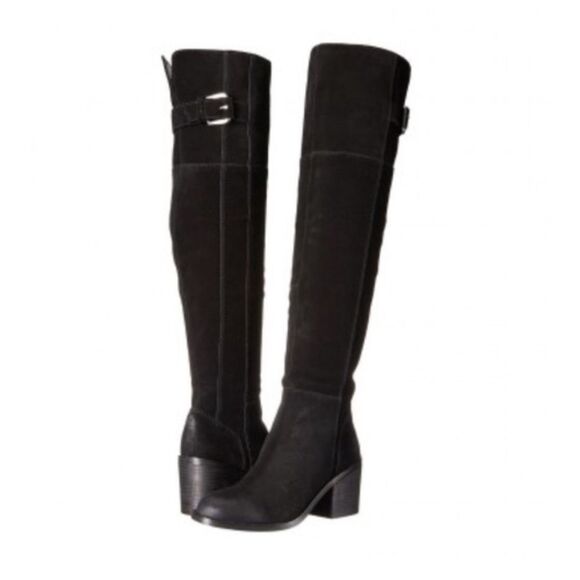 Aldo Suede Buckle Block Heel Side Zip Over The Knee Boots Black Size 6.5 - Picture 1 of 7